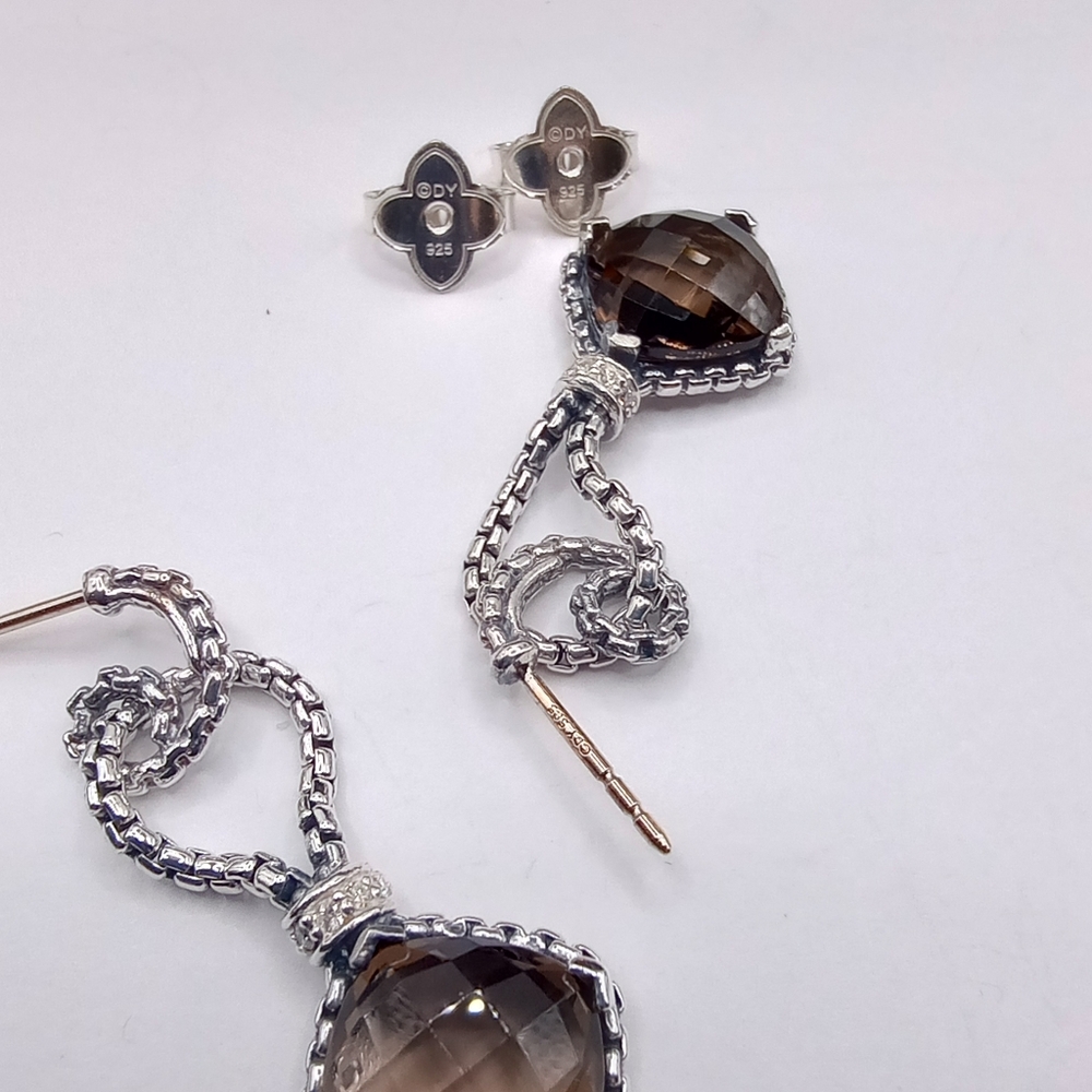 David Yurman Cushion On Point Smoky Quartz Drop Earrings - Picture 8 of 10
